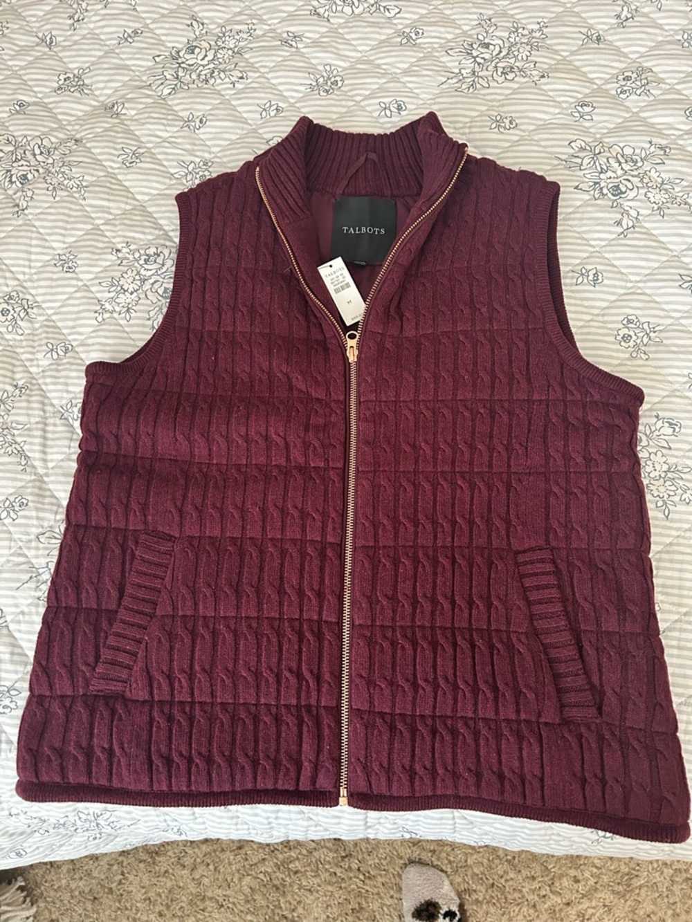 Talbots Burgundy Cable-Knit Vest